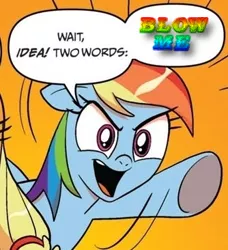 Size: 334x366 | Tagged: applejack, comic, derpibooru import, edit, exploitable meme, idw, meme, obligatory pony, rainbow dash, suggestive, two words meme