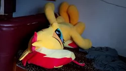 Size: 960x546 | Tagged: safe, artist:ec31314, derpibooru import, sunset shimmer, pony, irl, life size, photo, plushie