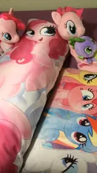 Size: 1080x1920 | Tagged: body pillow, build-a-bear, derpibooru import, dragon, fluttershy, irl, merchandise, photo, pinkie pie, plushie, rainbow dash, rarity, safe, spike