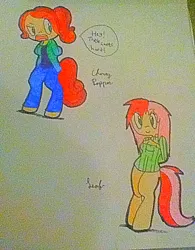 Size: 720x925 | Tagged: artist:dejikoisawnsome, derpibooru import, handcuffed, oc, oc:cherry popper, oc:leaf, parent:cherry jubilee, parent:roseluck, safe, satyr, traditional art, unofficial characters only