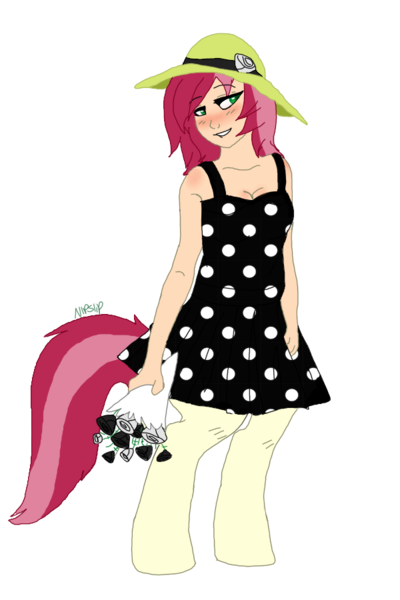 Size: 600x900 | Tagged: artist:n1pslip, blushing, bouquet, derpibooru import, oc, oc:leaf, parent:roseluck, safe, satyr, simple background, solo, transparent background, unofficial characters only