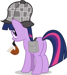 Size: 3310x3710 | Tagged: safe, artist:tomfraggle, derpibooru import, twilight sparkle, pony, unicorn, mmmystery on the friendship express, butt, deerstalker, female, hat, high res, mare, pipe, plot, saddle bag, sherlock holmes, simple background, solo, transparent background, twibutt, unicorn twilight, vector