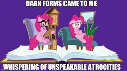 Size: 888x499 | Tagged: safe, derpibooru import, screencap, pinkie pie, pony, fame and misfortune, chair, clock, couch, dave the barbarian, exploitable meme, flawless, groucho mask, image macro, meme, pinkiatrist, psychologist, twinkle the marvel horse