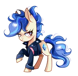 Size: 800x786 | Tagged: safe, artist:ipun, derpibooru import, oc, oc:blue flame, unofficial characters only, earth pony, pony, blushing, clothes, female, heart, heart eyes, jacket, lidded eyes, looking at you, mare, raised hoof, simple background, smiling, solo, transparent background, wingding eyes