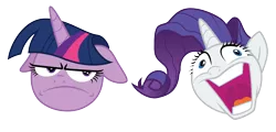 Size: 7869x3774 | Tagged: safe, artist:amarthgul, derpibooru import, rarity, twilight sparkle, twilight sparkle (alicorn), alicorn, pony, unicorn, fame and misfortune, derp, faic, floppy ears, high res, insanity, messy mane, rarisnap, simple background, transparent background, unamused, unicorn master race, vector, why i'm creating a gown darling