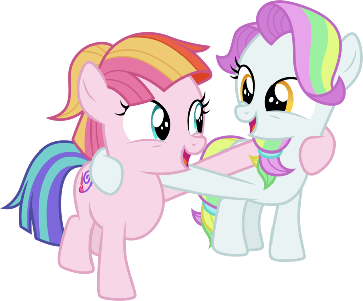 Size: 3612x3001 | Tagged: safe, artist:cloudyglow, derpibooru import, coconut cream, toola roola, pony, fame and misfortune, coconut cute, cute, duo, duo female, female, filly, foal, friends, roolabetes, simple background, smiling, transparent background, vector