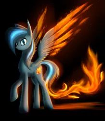 Size: 1920x2200 | Tagged: safe, artist:phenya, derpibooru import, oc, oc:firefly, unofficial characters only, pegasus, phoenix, pony, dark background, feather, fire, glow, light, male, stallion, tail, wings