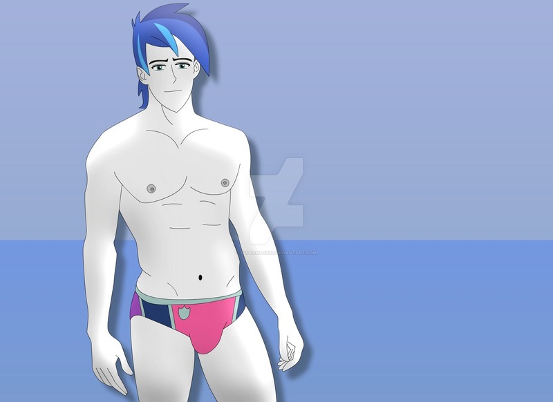 Size: 1600x1163 | Tagged: suggestive, artist:supermaxx92, derpibooru import, shining armor, equestria girls, alumnus shining armor, briefs, clothes, male, muscles, partial nudity, solo, solo male, speedo, topless, underwear, watermark