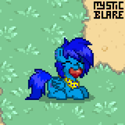 Size: 320x320 | Tagged: safe, artist:mystic blare, derpibooru import, oc, oc:static, unofficial characters only, pegasus, pony, pony town, animated, chew toy, gif, happy, lying down, nom, solo