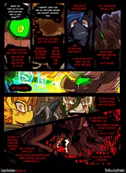 Size: 3000x4091 | Tagged: grimdark, artist:dracojayproduct, derpibooru import, nightmare moon, princess luna, spitfire, oc, oc:pierson, oc:titus, oc:willow, minotaur, pony, comic:lunar isolation, absurd resolution, comic, dark magic, glowing eyes, glowing horn, laughing, magic, sharp teeth, teeth