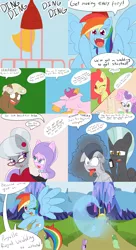 Size: 2400x4400 | Tagged: safe, artist:jake heritagu, derpibooru import, apple bloom, diamond tiara, rainbow dash, rumble, scootaloo, silver spoon, sweetie belle, thunderlane, oc, oc:sandy hooves, pony, comic:ask motherly scootaloo, bell, clothes, cologne, comic, dress, female, glasses, lesbian, motherly scootaloo, shipping, silvertiara, sweater, twilight's castle