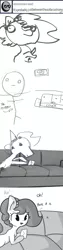 Size: 1650x6600 | Tagged: safe, artist:tjpones, derpibooru import, oc, oc:brownie bun, oc:richard, unofficial characters only, earth pony, human, pony, horse wife, ask, bald, breaking the fourth wall, comic, couch, dialogue, grayscale, monochrome, stylistic suck, tumblr