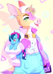 Size: 848x1200 | Tagged: safe, derpibooru import, fizzy, oc, oc:baronessa, aardvark, anthro, pony, anthro with ponies, furry, g1, holding a pony