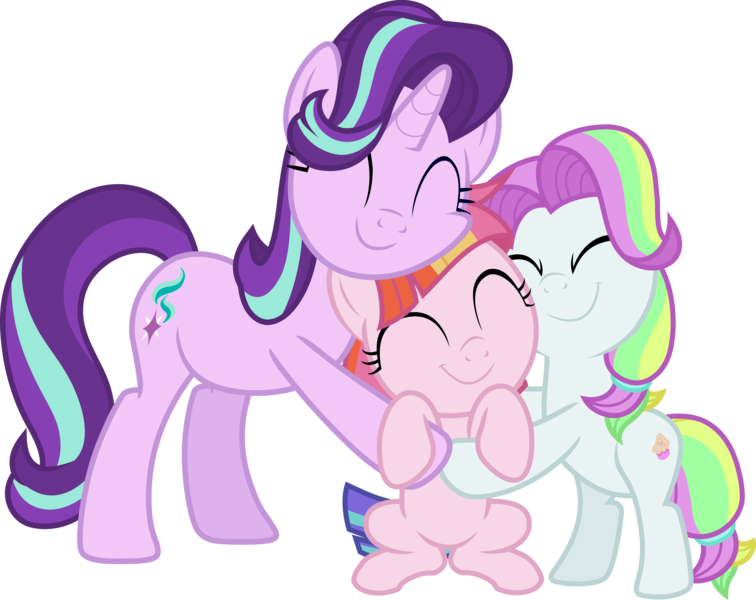 Size: 10220x8115 | Tagged: safe, artist:pink1ejack, derpibooru import, coconut cream, starlight glimmer, toola roola, earth pony, pony, unicorn, fame and misfortune, :t, absurd resolution, c:, cheek squish, coconut cute, cute, daaaaaaaaaaaw, eyes closed, female, filly, hnnng, hug, mare, multicolored hair, roolabetes, simple background, smiling, squishy cheeks, transparent background, trio, trio female, vector, weapons-grade cute