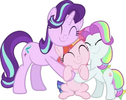 Size: 10220x8115 | Tagged: safe, artist:pink1ejack, derpibooru import, coconut cream, starlight glimmer, toola roola, earth pony, pony, unicorn, fame and misfortune, :t, absurd resolution, c:, cheek squish, coconut cute, cute, daaaaaaaaaaaw, eyes closed, female, filly, hnnng, hug, mare, multicolored hair, roolabetes, simple background, smiling, squishy cheeks, transparent background, trio, trio female, vector, weapons-grade cute