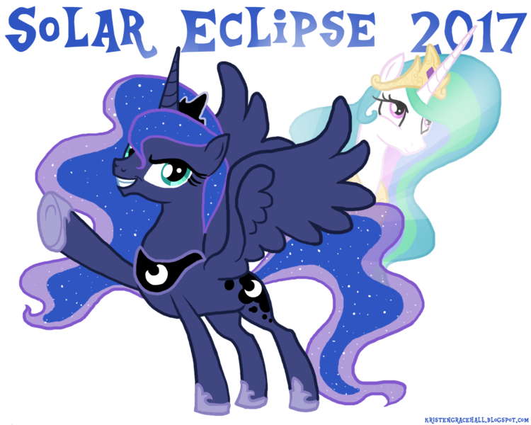 Size: 1500x1200 | Tagged: safe, artist:unicornarama, derpibooru import, princess celestia, princess luna, alicorn, pony, 2017 solar eclipse, alicorn eclipse, catasterism, duo, eclipse, female, grin, looking at you, raised hoof, simple background, sisters, smiling, solar eclipse, spread wings, transparent background, wings