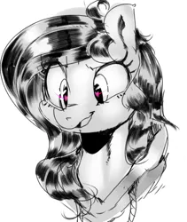 Size: 691x819 | Tagged: safe, artist:lunarmarshmallow, derpibooru import, oc, oc:star shower, unofficial characters only, pony, bust, clothes, female, grayscale, heart eyes, hoodie, mare, monochrome, portrait, simple background, smiling, solo, white background, wingding eyes