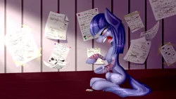 Size: 3309x1861 | Tagged: grimdark, artist:lixthefork, derpibooru import, oc, oc:cosmia nebula, unofficial characters only, pony, blood, emo, paper, razor, self harm, student, studying