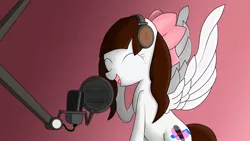 Size: 1920x1080 | Tagged: safe, artist:whoovespon3, derpibooru import, oc, oc:jennabun, unofficial characters only, pegasus, pony, microphone, singing