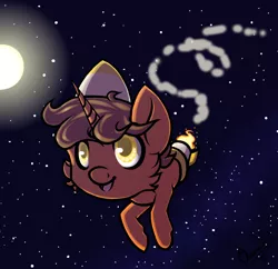 Size: 932x902 | Tagged: safe, artist:ombraniwolf, derpibooru import, oc, oc:digital sketch, unofficial characters only, pony, rocket pony, moon, sky, smiling, stars