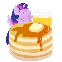 Size: 800x800 | Tagged: safe, artist:anzicorn, derpibooru import, twilight sparkle, twilight sparkle (alicorn), alicorn, pony, chibi, cute, eyes closed, food, happy, pancakes, simple background, smiling, solo, spread wings, tiny, tiny ponies, transparent background, twiabetes, wings