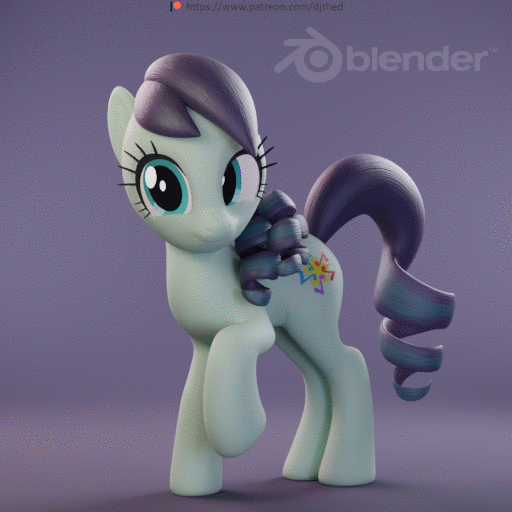 Size: 512x512 | Tagged: safe, alternate version, artist:therealdjthed, derpibooru import, coloratura, earth pony, pony, 3d, 3d model, animated, blender, blinking, cute, cycles, cycles render, female, gif, idle, idle animation, looking at you, mare, model:djthed, patreon, patreon logo, perfect loop, raised hoof, rara, rarabetes, simple background, smiling, solo