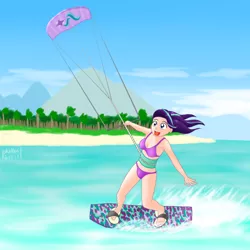 Size: 2000x2000 | Tagged: artist:phallen1, atg 2017, beach, bikini, clothes, cute, derpibooru import, glimmerbetes, happy, human, humanized, kite, kiteboarding, kite flying, newbie artist training grounds, safe, solo, starlight glimmer, surfing, swimsuit, that pony sure does love kites