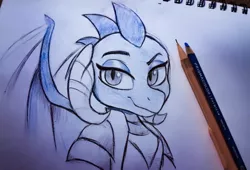 Size: 814x555 | Tagged: armor, artist:moozua, commission, derpibooru import, dragon, dragon armor, monochrome, pencil, princess ember, safe, sketch, solo, traditional art