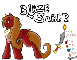 Size: 1020x800 | Tagged: safe, artist:arsonshock, derpibooru import, oc, oc:blaze saber, unofficial characters only, pegasus, pony, armor, breastplate, chainmail, cutie mark, female, reference sheet, simple background, solo, white background