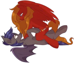 Size: 2750x2352 | Tagged: suggestive, artist:raponee, derpibooru import, oc, oc:blaze saber, oc:rook, unofficial characters only, bat pony, pegasus, pony, cutie mark, long mane, pinned, simple background, spread wings, straddling, transparent background, wings