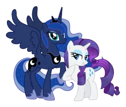 Size: 3791x3203 | Tagged: safe, artist:pantera000, derpibooru import, princess luna, rarity, pony, high res, raised hoof, simple background, transparent background, vector