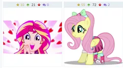 Size: 1157x637 | Tagged: safe, derpibooru import, screencap, fluttershy, sunset shimmer, derpibooru, eqg summertime shorts, equestria girls, pet project, clothes, converse, cute, equestria girls outfit, happy, juxtaposition, juxtaposition win, meme, meta, shimmerbetes, shimmering the gecko, shoes, shyabetes, simple background, sneakers