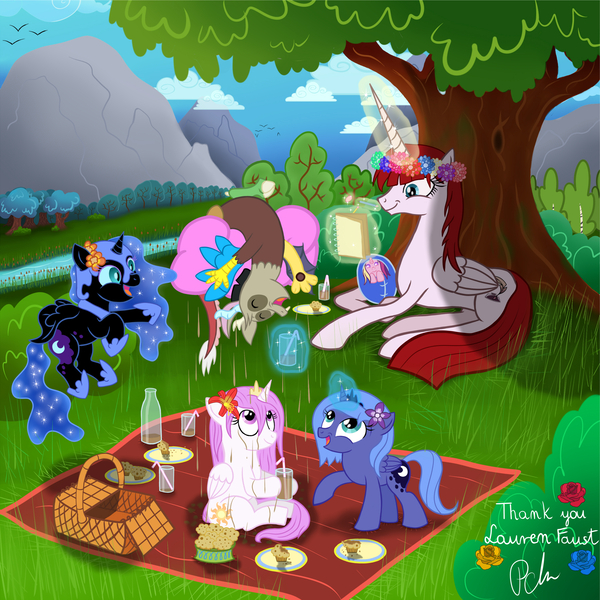 Size: 3998x4000 | Tagged: safe, artist:bonaxor, derpibooru import, discord, nightmare moon, princess cadance, princess celestia, princess luna, oc, oc:dream, oc:fausticorn, ponified, alicorn, draconequus, pony, :t, baby, baby pony, cewestia, chocolate, chocolate milk, chocolate rain, cloud, cotton candy, cotton candy cloud, cup, cute, cutedance, cutelestia, discord being discord, discute, faustabetes, female, filly, filly celestia, filly luna, flower, flower in hair, flying, foal, food, grass, happy, high res, lauren faust, levitation, looking up, lunabetes, magic, mare, milk, mountain, muffin, nightmare woon, notebook, open mouth, picnic, pink-mane celestia, prone, rain, rearing, river, s1 luna, self ponidox, smiling, spread wings, telekinesis, tree, upside down, wings, woona, younger