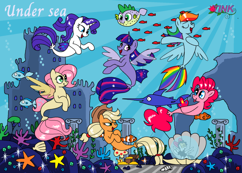 Size: 1700x1216 | Tagged: artist needed, source needed, useless source url, safe, artist:pencil bolt, derpibooru import, applejack, fluttershy, pinkie pie, rainbow dash, rarity, songbird serenade, spike, twilight sparkle, puffer fish, seapony (g4), my little pony: the movie, :p, bubble, castle, cute, eyes closed, lidded eyes, mane seven, mane six, open mouth, seaponified, seapony applejack, seapony fluttershy, seapony pinkie pie, seapony rainbow dash, seapony rarity, seapony twilight, seashell, smiling, smirk, species swap, spike the pufferfish, spread wings, swordfish, tongue out, undersea spa, wings