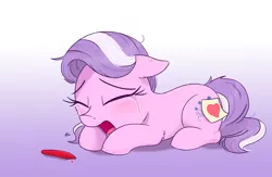 Size: 2500x1630 | Tagged: safe, artist:j24262756, derpibooru import, diamond tiara, earth pony, pony, crayon, crying, eyes closed, female, filly, heart, open mouth, sad, simple background, solo, the pony i want to be