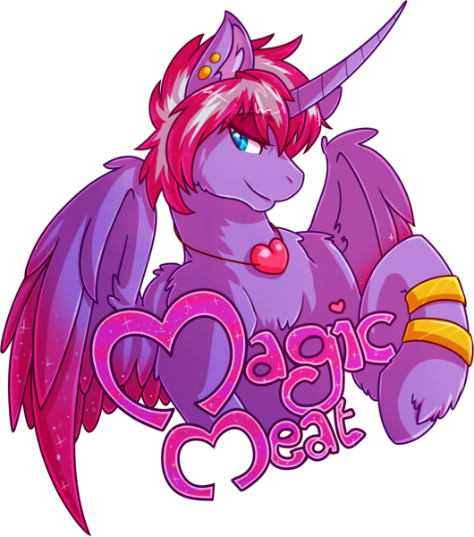 Size: 2336x2647 | Tagged: safe, artist:dogi-crimson, derpibooru import, oc, oc:magic meat, unofficial characters only, alicorn, pony, alicorn oc, badge, bracelet, colored wings, gradient wings, jewelry, male, necklace, solo