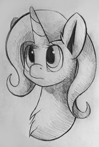 Size: 1000x1484 | Tagged: safe, artist:camyllea, derpibooru import, trixie, pony, unicorn, atg 2017, bust, female, mare, monochrome, newbie artist training grounds, portrait, simple background, sketch, solo, traditional art