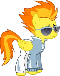 Size: 895x1130 | Tagged: safe, artist:frownfactory, derpibooru import, spitfire, pegasus, pony, .svg available, clothes, female, mare, multicolored hair, multicolored mane, multicolored tail, orange hair, orange mane, orange tail, simple background, solo, sunglasses, svg, transparent background, vector, wings, wonderbolts, yellow coat