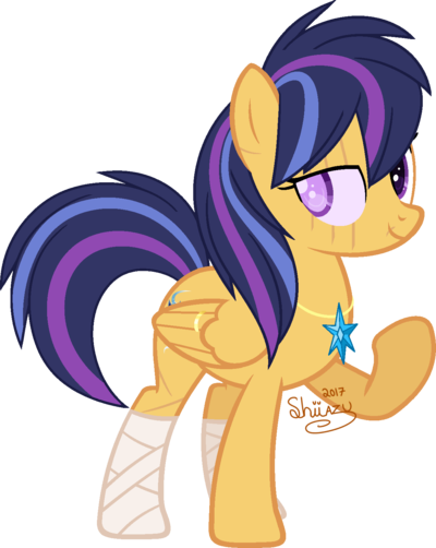 Size: 400x502 | Tagged: safe, artist:shiiazu, derpibooru import, oc, oc:nova star sparkle, unofficial characters only, pegasus, pony, bandage, base used, blind, blind eye, colored pupils, cutie mark, element of magic, female, jewelry, mare, necklace, next generation, offspring, parent:flash sentry, parent:twilight sparkle, parents:flashlight, ring, royal guard, scar, shield, simple background, solo, transparent background