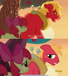 Size: 1024x1132 | Tagged: safe, artist:sleepydemonmonster, derpibooru import, screencap, apple bloom, big macintosh, earth pony, pony, brotherhooves social, apple tree, brother and sister, female, male, redraw, scene interpretation, sunset, tree