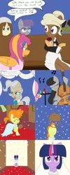 Size: 1600x4000 | Tagged: safe, artist:jake heritagu, derpibooru import, fluttershy, maud pie, mayor mare, octavia melody, pumpkin cake, scootaloo, twilight sparkle, twilight sparkle (alicorn), oc, oc:lightning blitz, oc:sandy hooves, alicorn, bird, earth pony, pegasus, pony, comic:ask motherly scootaloo, baby, baby pony, bow (instrument), cello, cello bow, clothes, colt, comic, conductor, dress, female, flower, flower girl, hairpin, holding a pony, male, mare, marriage, motherly scootaloo, musical instrument, offspring, older, older scootaloo, parent:rain catcher, parent:scootaloo, parents:catcherloo, tuxedo, wedding, wedding dress