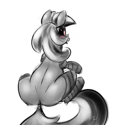 Size: 2500x2700 | Tagged: suggestive, derpibooru import, earth pony, pony, blushing, clothes, female, grayscale, horny, looking back, mare, monochrome, partial color, random pony, seductive, simple background, socks, solo, striped socks, white background