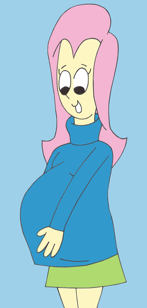 Size: 927x1936 | Tagged: safe, artist:voreandpreggos, derpibooru import, fluttershy, equestria girls, belly, clothes, fetish, pregnant, simple background, sweater, sweatershy