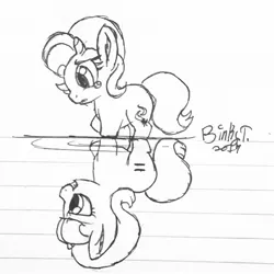 Size: 1786x1786 | Tagged: safe, artist:binkyt11, derpibooru import, starlight glimmer, pony, unicorn, atg 2017, duality, equal cutie mark, female, lined paper, mare, monochrome, newbie artist training grounds, past self, reflection, teary eyes, traditional art