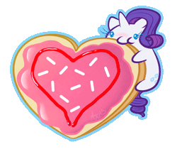 Size: 815x686 | Tagged: safe, artist:anzicorn, derpibooru import, rarity, pony, animated, blushing, chibi, cookie, cute, eating, food, gif, heart, holiday, nom, raribetes, simple background, solo, tiny, tiny ponies, transparent background, valentine's day