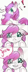 Size: 1400x3500 | Tagged: safe, artist:candasaurus, derpibooru import, oc, oc:glittering white, unofficial characters only, pegasus, pony, comic, cute, dialogue, exclamation point, female, floppy ears, mare, smiling, solo