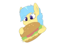 Size: 4000x3000 | Tagged: safe, artist:eyeburn, derpibooru import, oc, oc:mercury drop, unofficial characters only, pony, burger, food, hay burger, hoof hold, simple background, solo, transparent background