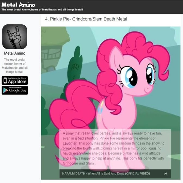 Size: 673x673 | Tagged: amino, derpibooru import, grindcore, heavy metal, napalm death, pinkie pie, safe, solo, text