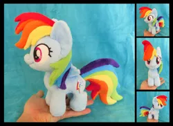 Size: 3759x2743 | Tagged: safe, artist:fireflytwinkletoes, derpibooru import, rainbow dash, pegasus, pony, cute, dashabetes, female, hand, holding a pony, irl, mare, photo, plushie, smiling, solo, tiny