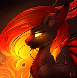 Size: 1372x1390 | Tagged: safe, artist:nightskrill, derpibooru import, oc, unofficial characters only, demon pony, pony, bust, eyelashes, glowing eyes, multiple horns, portrait, solo
